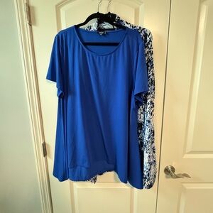 Set - Blue Patterned Women's Jacket and Matching Short Sleeve Top 3x